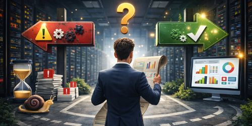 Ilustración con un checklist empresarial que representa señales para cambiar de ERP.