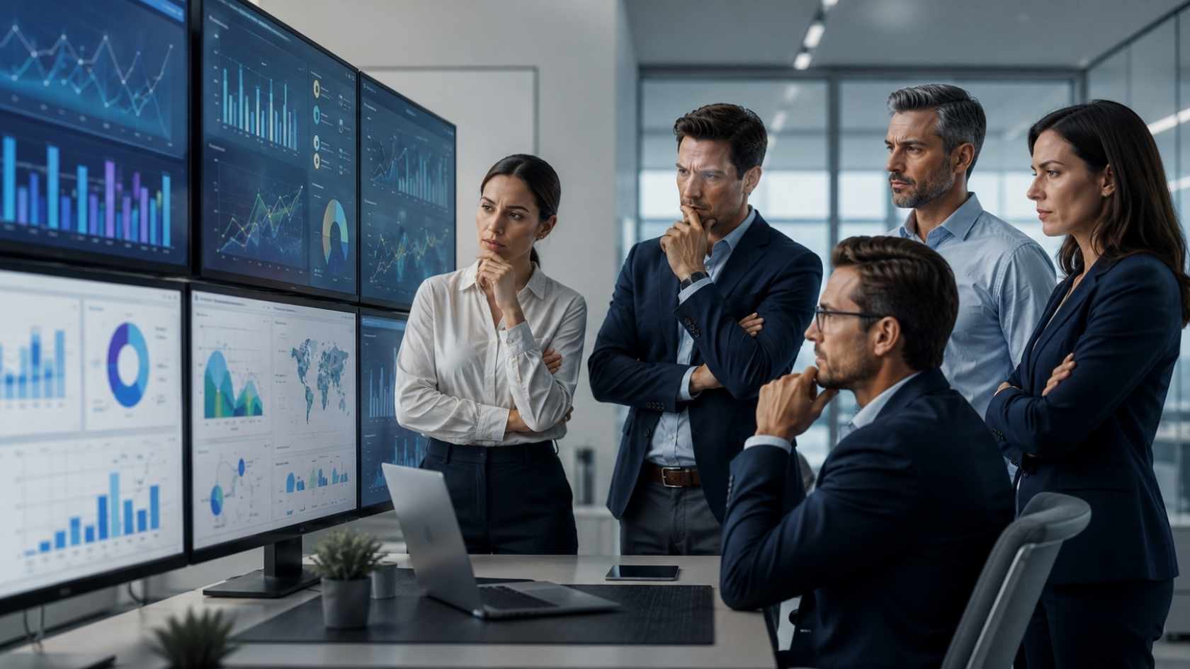 Equipo directivo evaluando múltiples opciones de ERP y CRM sin claridad en un entorno corporativo