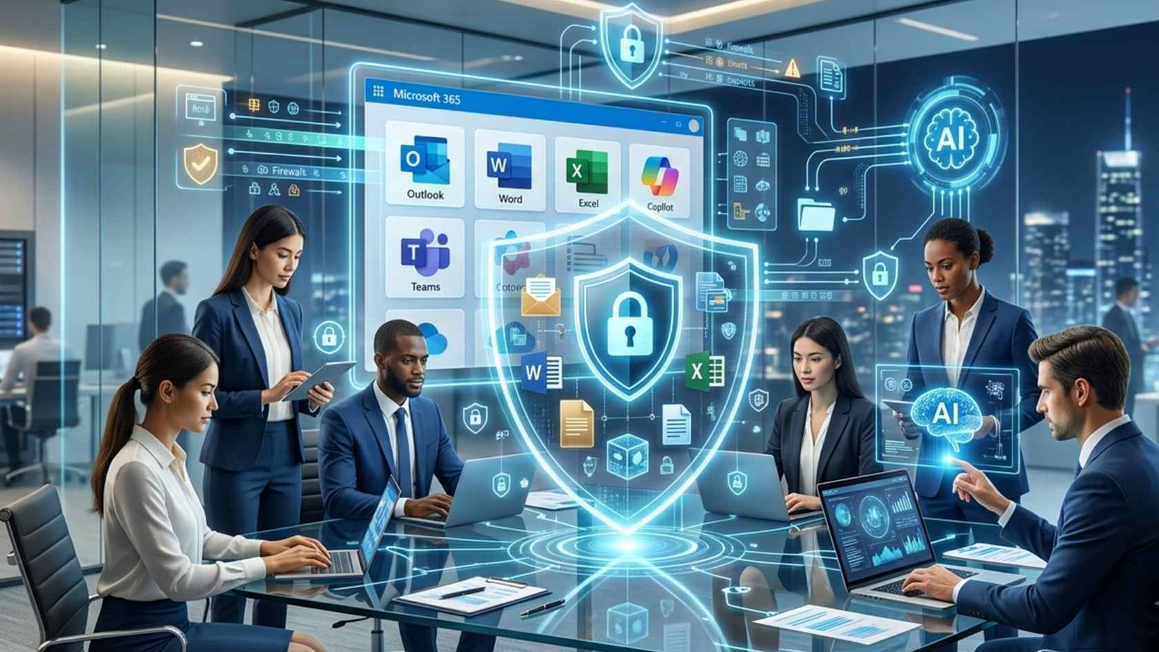 Representación de datos empresariales protegidos dentro del entorno de Microsoft 365 con inteligencia artificial activa